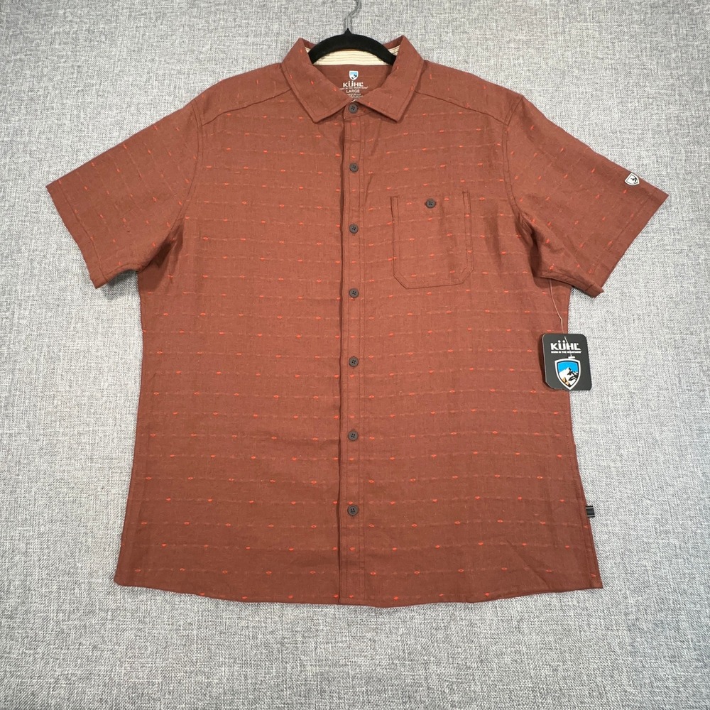 KUHL Intrepid Skorpio Shirt Mens L Redwood Linen Blend Short Sleeve Button NEW